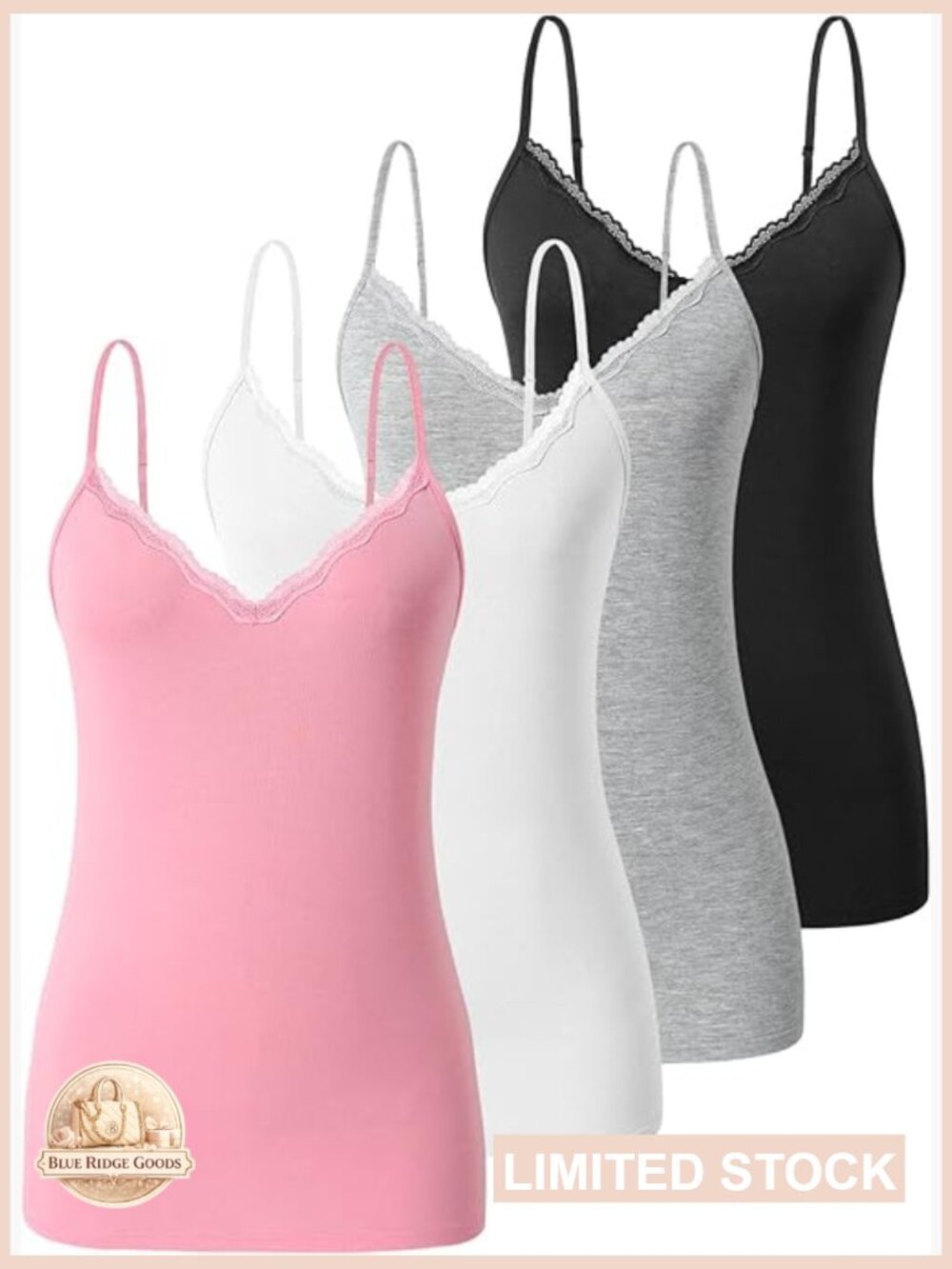 Lace Trim Camisole V-Neck Adjustable Straps Sexy Chic Layering Essential - Picture 1 of 6